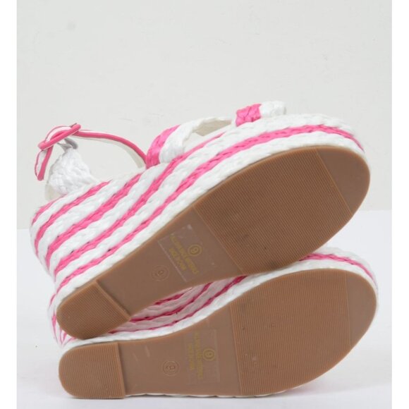 Venus Jess Women's 9 Hot Pink Stripe Platform Wedge Sandals Feminine Colorful - Picture 7 of 8